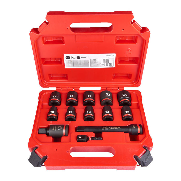 4932480456 Milwaukee SHOCKWAVE Impact Duty 1/2 Inch Impact Socket Set-13 pc