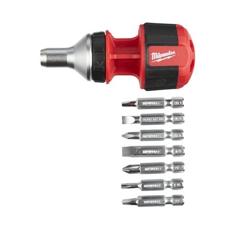 8 in 1 compact ratcheting multi-bit screwdriver