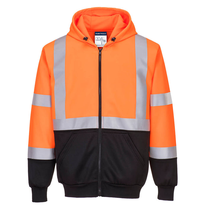 Hi-Vis Contrast Zipped Hoodie Orange/Black