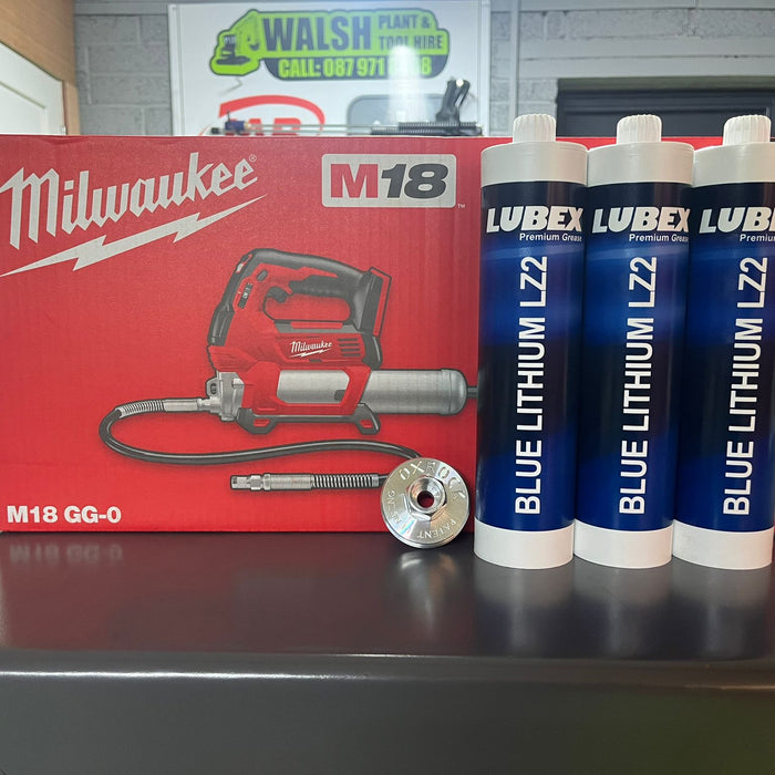 Milwaukee M18 Grease Gun Bundle – Includes Adapter & 3 FREE Grease Cartridges