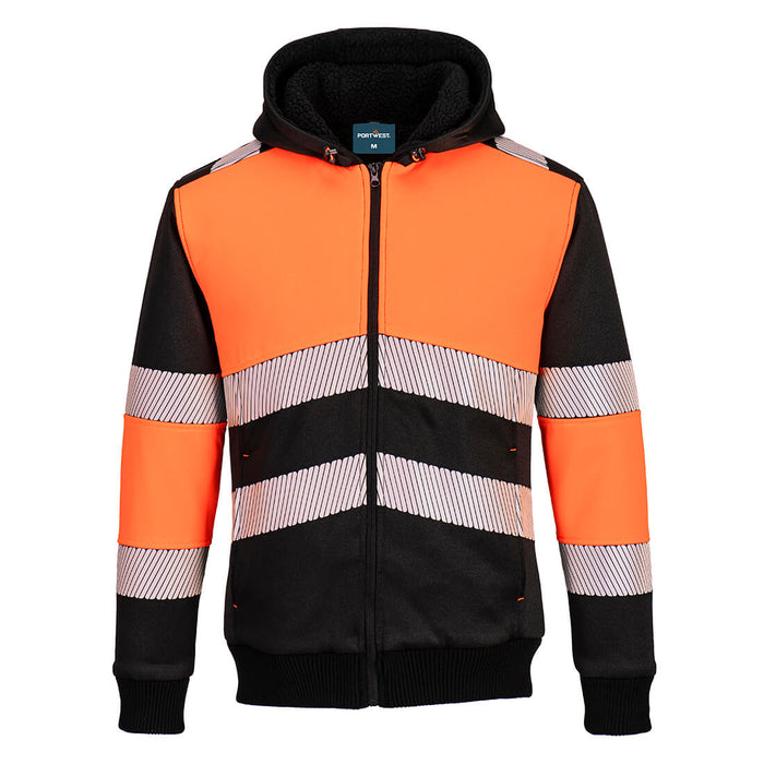 PW3 Hi-Vis Zipped Class 1 Winter Hoodie Orange/Black