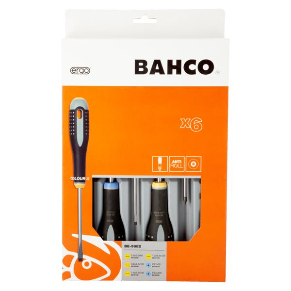 Bahco Bahco BE9882 ERGO Slotted/Pozidriv Screwdriver Set with Rubber Grip 6 Piece BE9882-2