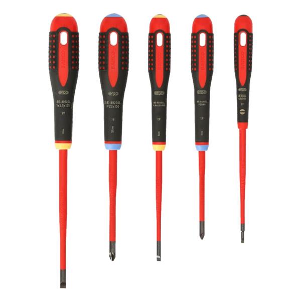 Bahco Bahco ERGO 5 Piece Slim VDE Insulated Slotted and Pozidriv Screwdriver Set BE-9882SL BAH-BE-9882SL