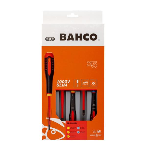 Bahco Bahco ERGO 5 Piece Slim VDE Insulated Slotted and Pozidriv Screwdriver Set BE-9882SL BAH-BE-9882SL