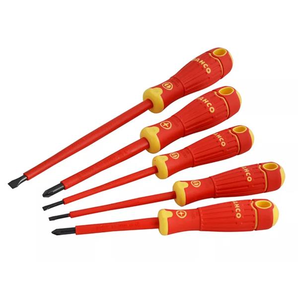 Bahco Bahco Fit 5 Piece VDE Insulated Slotted and Pozidriv Screwdriver Set B220.015 B220