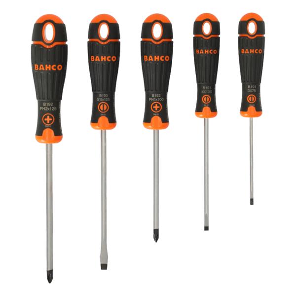 Bahco Bahco Fit Slotted/Pozidriv Screwdriver Set with Rubber Grip - 5 Pcs B219.015 B219