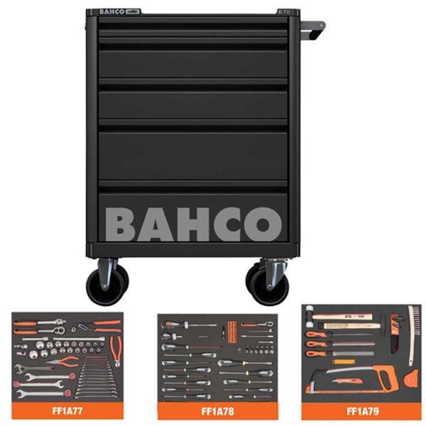 Bahco 5 Drawer Roller Cabinet, Black, Foam Inlay Tool Kit with 140 Tools 1472K5BKFF2SD