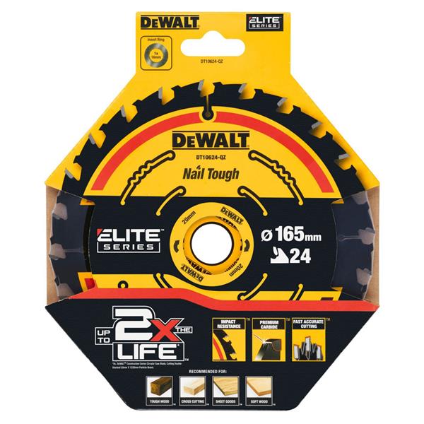 Dewalt DT10624 165mm 24T 20mm Extreme Cordless Circular Saw Blade DT10624QZ
