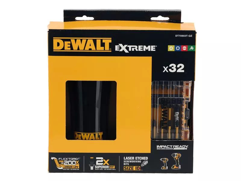 Dewalt DeWalt 31-Piece EXTREME FlexTorq Screwdriver Bit Set in TOUGH CASE+ with Travel Mug – DT70903T DT70903T
