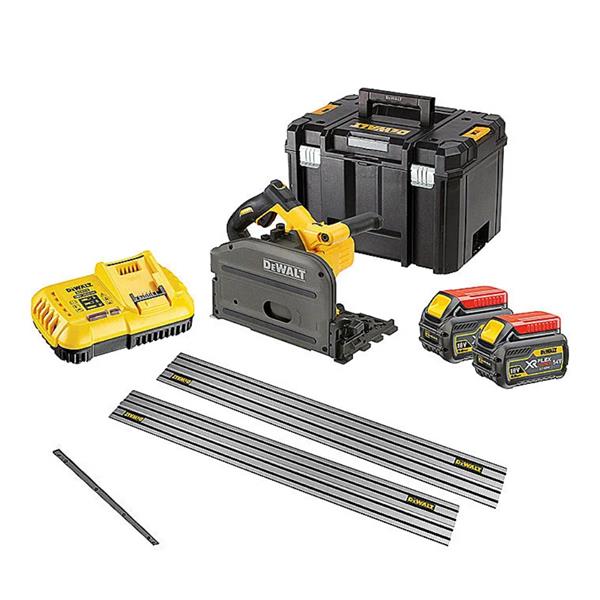 Dewalt DCS520T2 54V XR FlexVolt Plunge Saw (2x6Ah) With Rails & Joining Bar DCS520T2