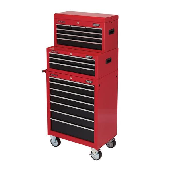Draper Draper 16 Drawer Combination Roller Cabinet, Intermediate & Tool Chest Red/Black – 04331 DRA-04331
