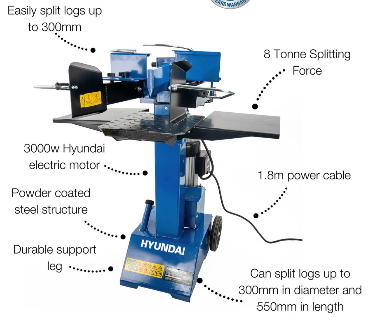 Hyundai Hyundai 3000W 8 Tonne Vertical Electric Log Splitter – HYLS8000VE