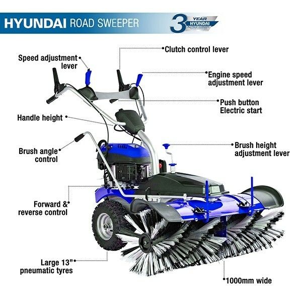 Hyundai Hyundai 173cc 100cm Self-Propelled Petrol Yard Sweeper 5.5HP Electric Start – HYSW1000