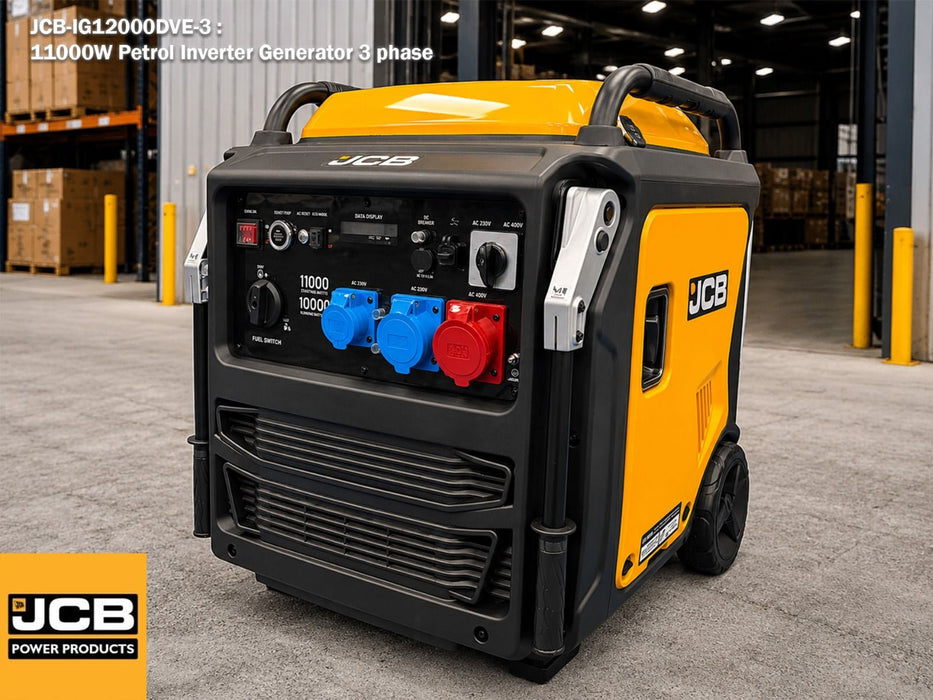 JCB JCB 11kW Petrol Generator – 230V / 400V, Electric Start (JCB-IG12000DVE-3) JCB-IG12000DVE-3