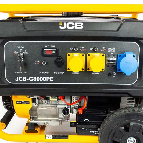 JCB JCB 7.9kW / 9.8kVA Petrol Site Generator, 115V / 230V 15hp 457cc JCB Engine, Recoil & Electric Start JCB-G8000PE