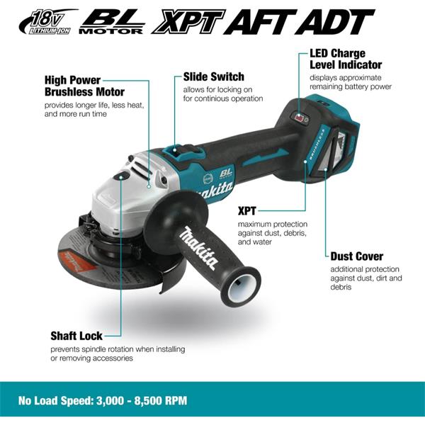 Makita Makita 18V LXT Brushless 125mm Variable Speed Angle Grinder Bare Unit – DGA513Z DGA513