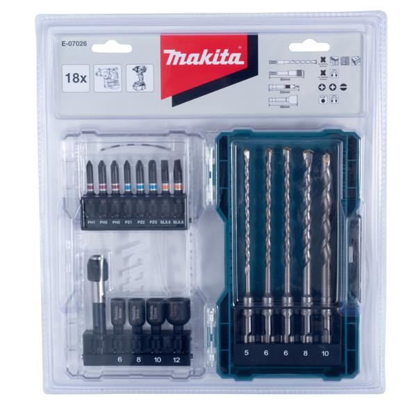 Makita Makita E-07026 Drill And Screw Bit Set With Clear Case - 18pc E-07026
