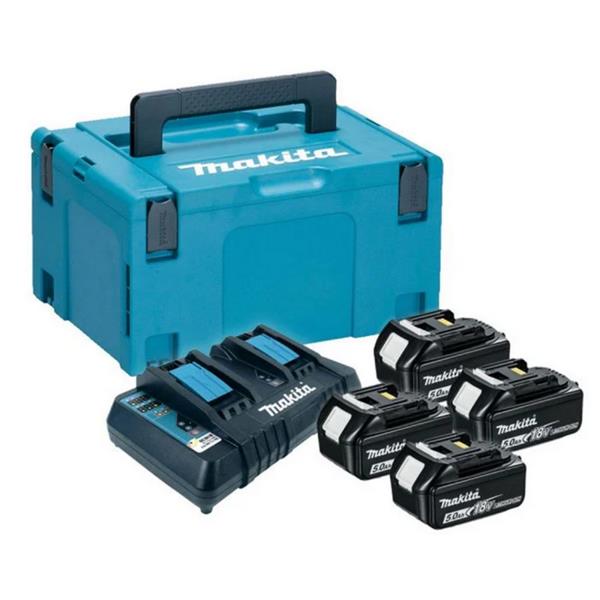 Makita Makita 18V LXT Power Source Kit 4x 5.0Ah Batteries, Twin Charger & MakPac Case – 197627-6 197627-6