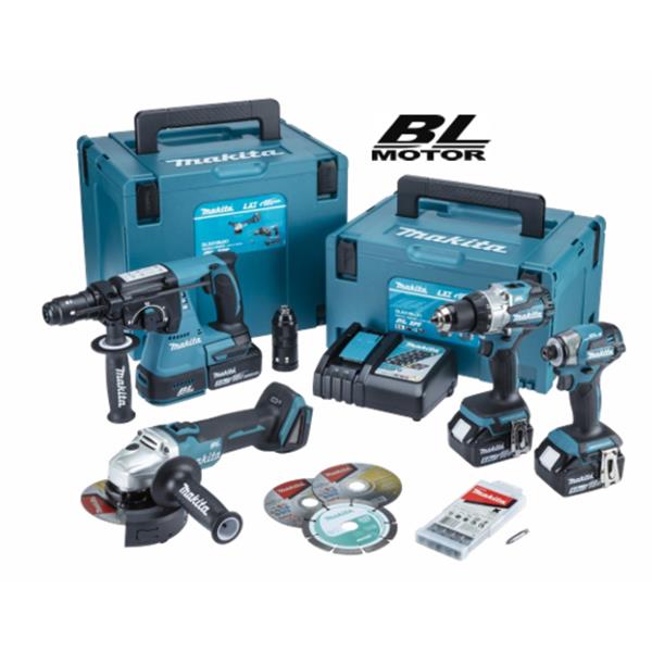 Makita Makita 18V LXT 4 Piece Kit with 3x 5.0Ah Batteries & MakPac Cases – DLX4195JX1 DLX4195