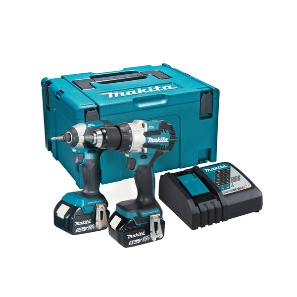 Makita Makita 18V LXT Brushless Combi Drill & Impact Driver Twin Kit 2x 5.0Ah – DLX2507TJ DLX2507