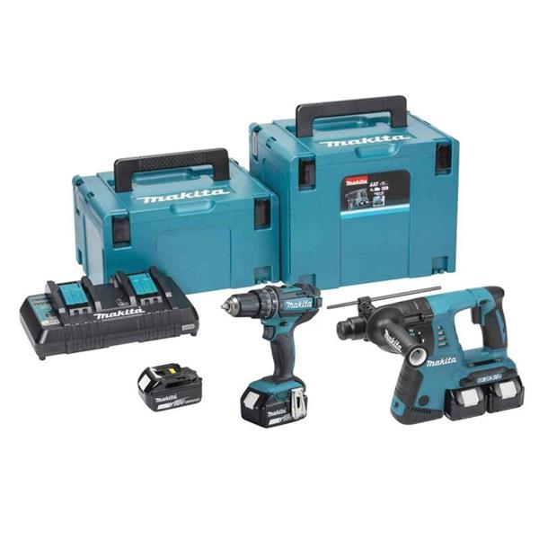 Makita Makita 18V LXT Combi Drill & Twin 18V SDS Plus Kit 4x 5.0Ah – DLX2137PTJ DLX2137