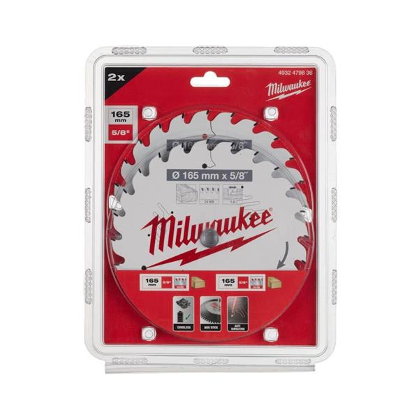 Milwaukee Milwaukee 165x15.87mm 24T Circular Saw Blade Twin Pack 4932479836