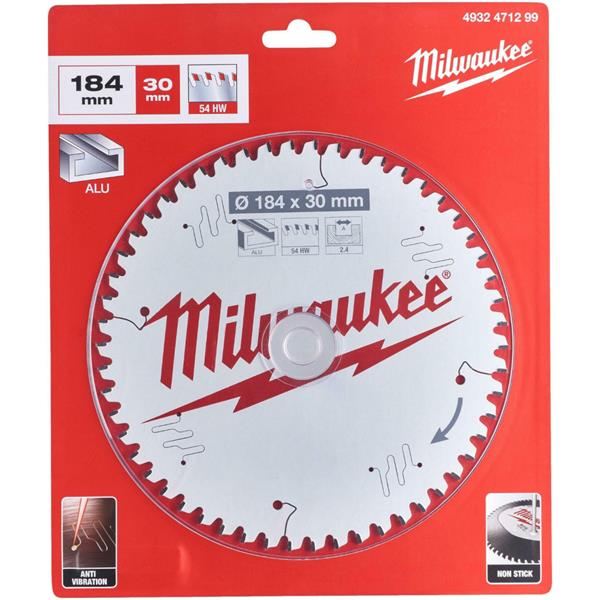 Milwaukee Milwaukee 184mm x 30mm x 54 Tooth Aluminium & Plastic Cutting Circular Saw Blade 4932471299