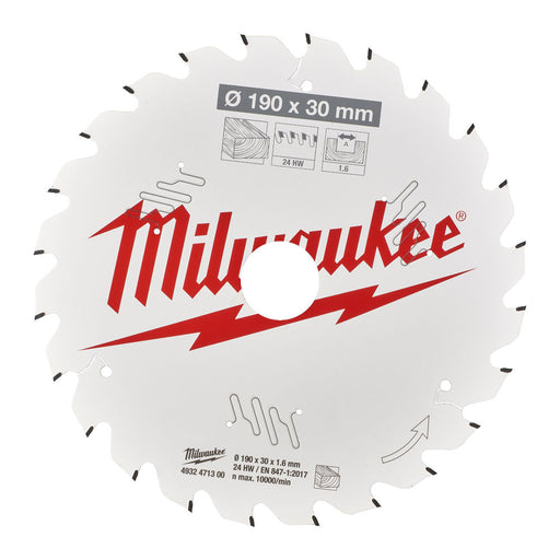 Milwaukee 4932471300 Milwaukee Circular Saw Blades For Wood 190mm x 30mm x 1.6 - 24T - 1 pc 4932471300