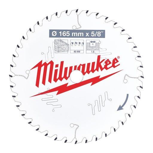 Milwaukee 4932471312 Milwaukee Circular Saw Blade P W 165X1587X16X40ATB 1pc 4932471312