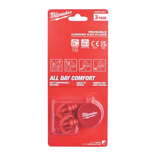 Milwaukee Milwaukee Reusable Ear Plugs Corded - 3pc 4932471904
