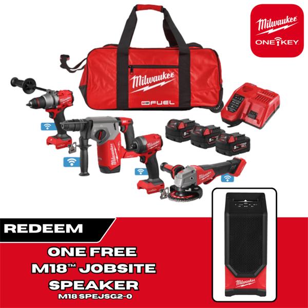 Milwaukee M18 18V FUEL ONE-KEY 4 Piece Tool Kit (3x 5.0Ah) ONEPP4A3-503B 4933499430