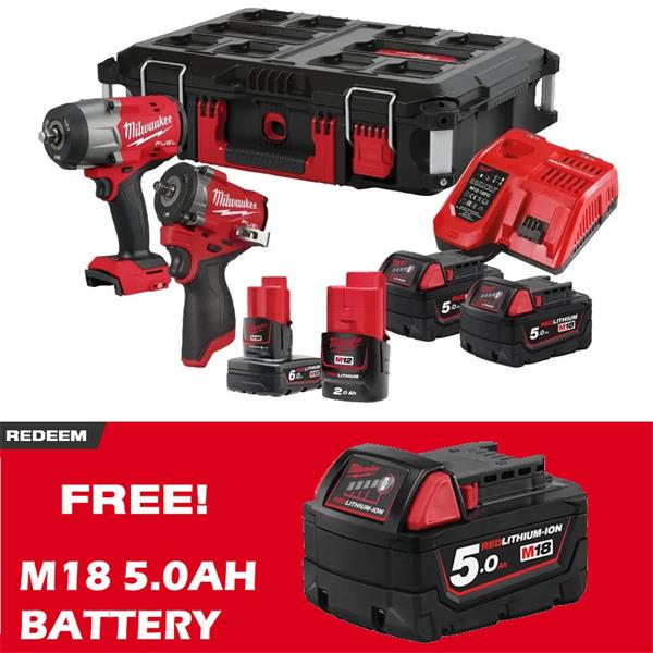 Milwaukee M18 & M12 Brushless Impact Wrench Twin Kit 4933498967