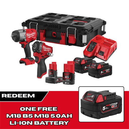 Milwaukee M18FPP2AQ2-564P M18 & M12 Brushless Impact Wrench Twin Kit 4933498967