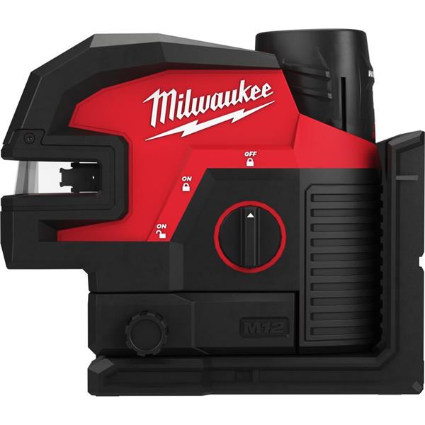 Milwaukee Milwaukee M12 Cross Line with 4 Points Laser, 1x Track clip, 1xTarget Plate, (1x3Ah) 4933479204