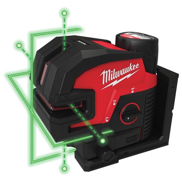 Milwaukee Milwaukee M12 Cross Line with 4 Points Laser, 1x Track clip, 1xTarget Plate, (1x3Ah) 4933479204