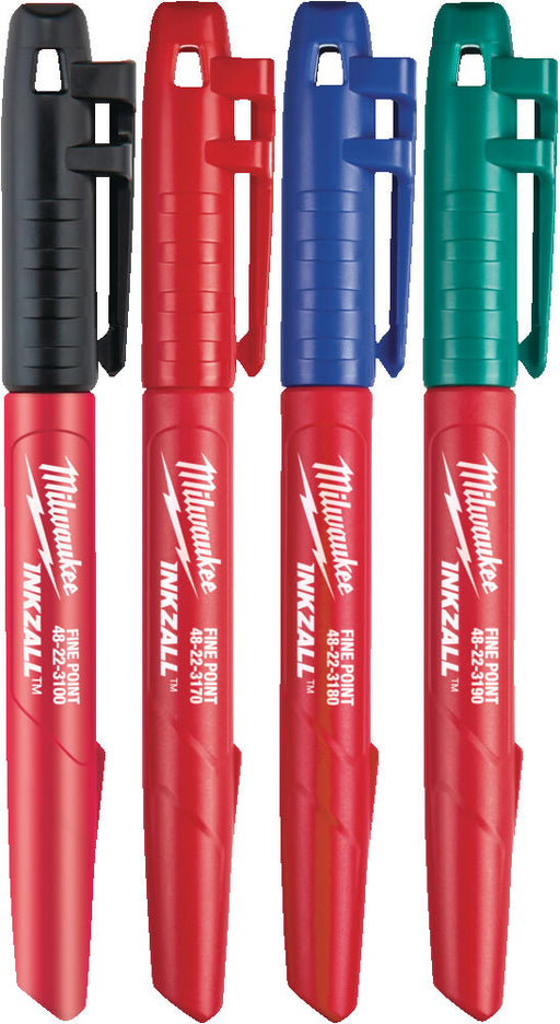 Milwaukee 48223106 INKZALL Milwaukee Fine Tip Colour Marker Set Black Red Blue and Green 4pcs 48223106