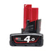 Milwaukee 4932430065 M12 B4 LI-ION 4.0AH BATTERY 4932430065