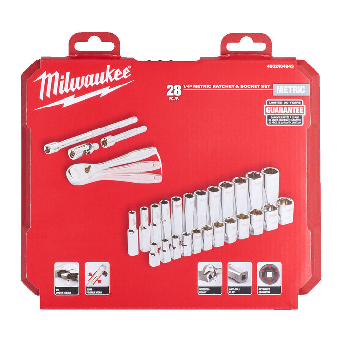 Milwaukee 4932464943 Milwaukee 1/4 Drive Ratchet & Socket Set Metric - 28 pcs 4932464943