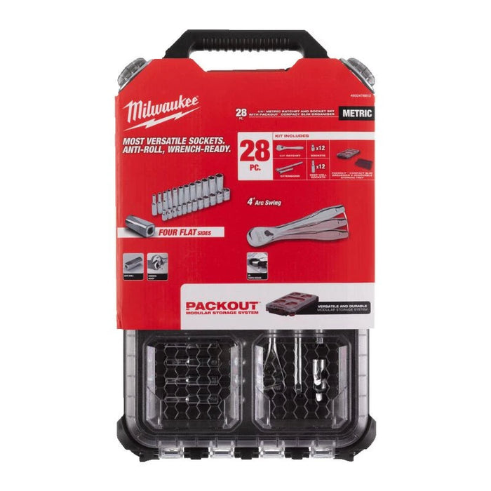Milwaukee Milwaukee 1/4'' Metric 28pc Ratchet & Socket PACKOUT Set 4932478812