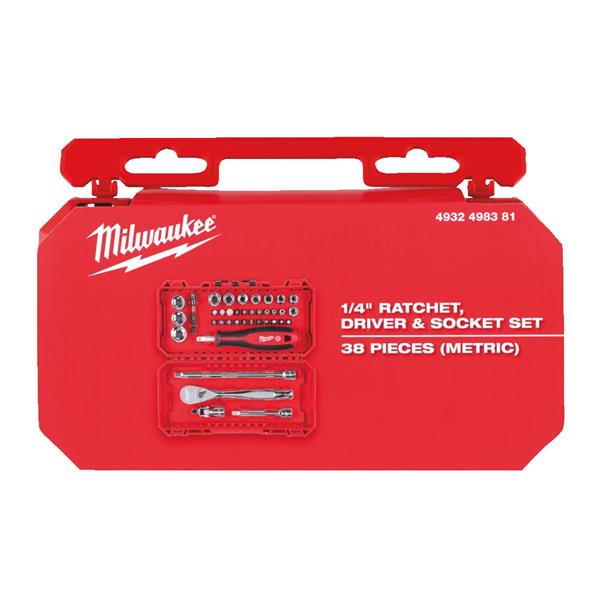 Milwaukee Milwaukee 38 Piece 1/4in Ratchet Driver & Socket set 4932498381