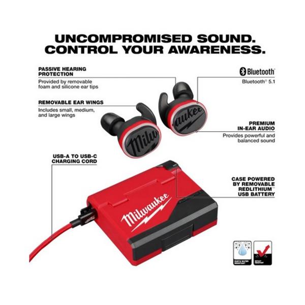 Milwaukee Milwaukee L4 RLEPB-301 REDLITHIUM USB Bluetooth Jobsite Ear Buds with Hearing Protection 4933478750