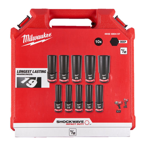 Milwaukee 4932480457 Milwaukee SHOCKWAVE Impact Duty 1/2 Inch Impact Socket Set Deep - 10 pc 4932480457