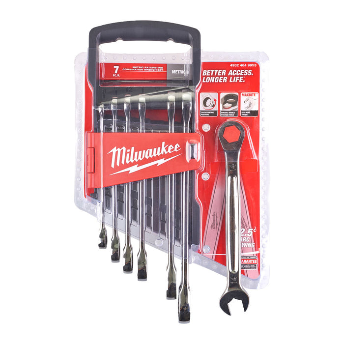 Milwaukee 4932464993 Milwaukee Ratcheting Metric Comb. Spanner Set - 7 pcs 4932464993