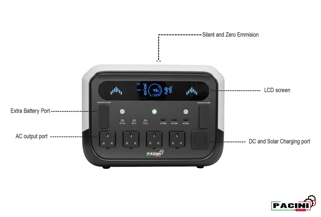 PACINI Pacini Portable Power Station Capacity 2048Wh, 4 outlets,2400W PRO2400