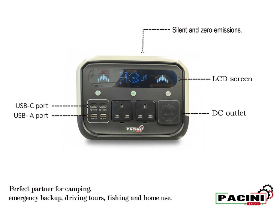 PACINI Pacini Portable Power Station Capacity 512Wh, 2 outlets,700W PRO700