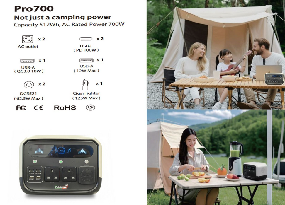 PACINI Pacini Portable Power Station Capacity 512Wh, 2 outlets,700W PRO700