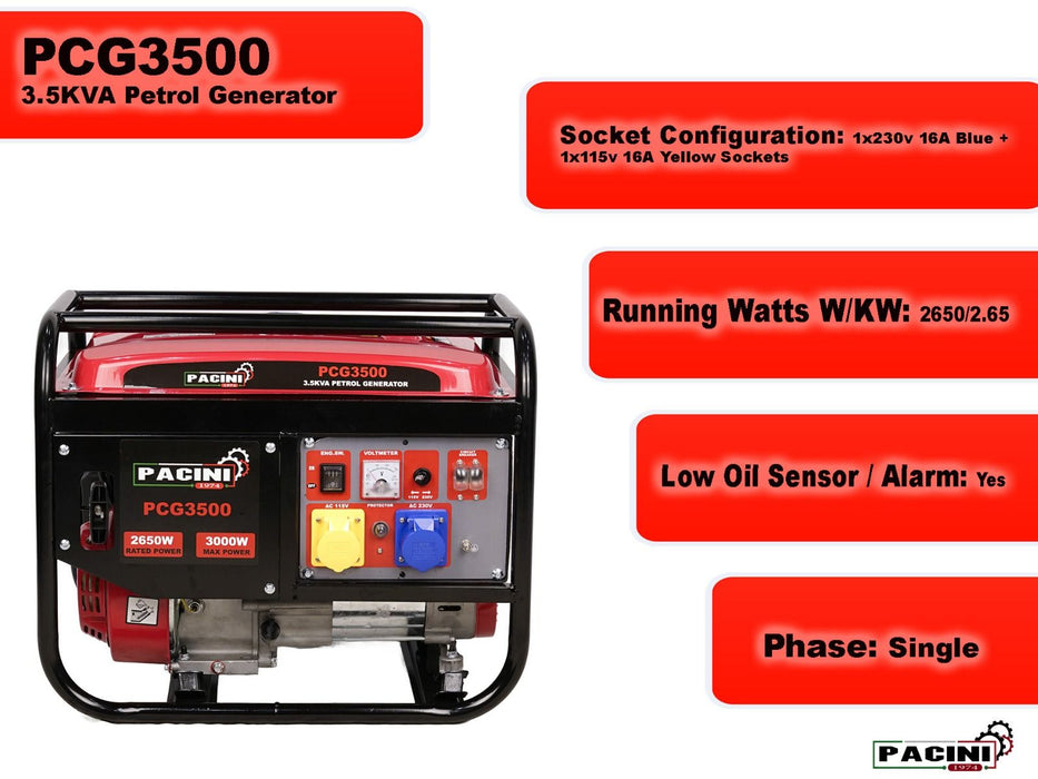 PACINI Pacini 3.5KVA Petrol Generator PCG3500