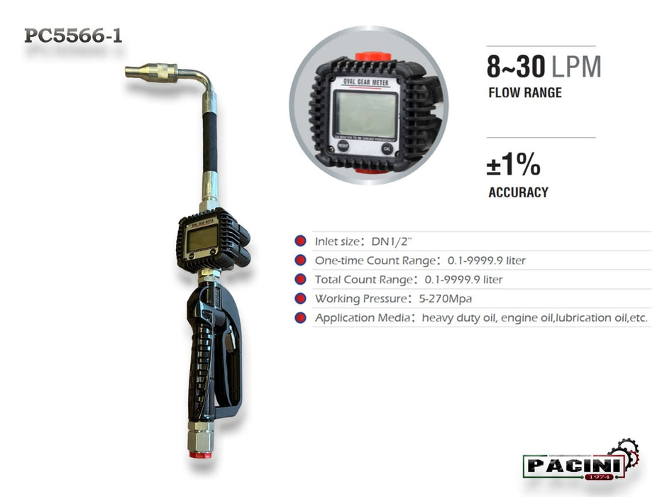 PACINI Pacini PC5566 Oil Dispensing Pump with 15m Retractable Reel &amp; Digital Meter Kit PC5566
