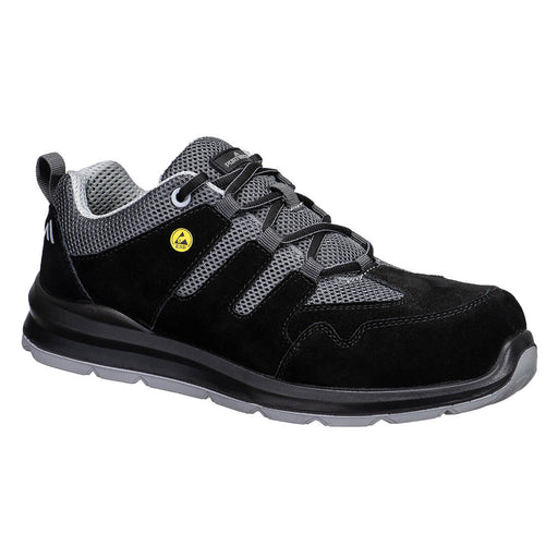 Portwest FE07 - Composite Cow Suede Leather Trainer S1 ESD SR FO - Black/Grey