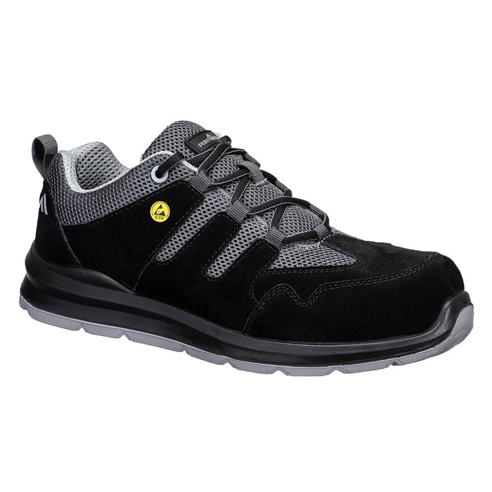Portwest FE07 - Composite Cow Suede Leather Trainer S1 ESD SR FO - Black/Grey